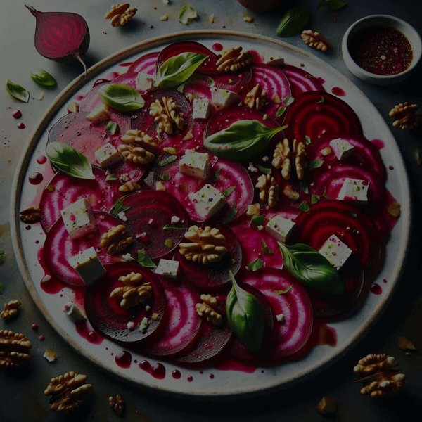 How Can You Create a Vibrant Beetroot Carpaccio with Goat Cheese and Walnut Dressing?